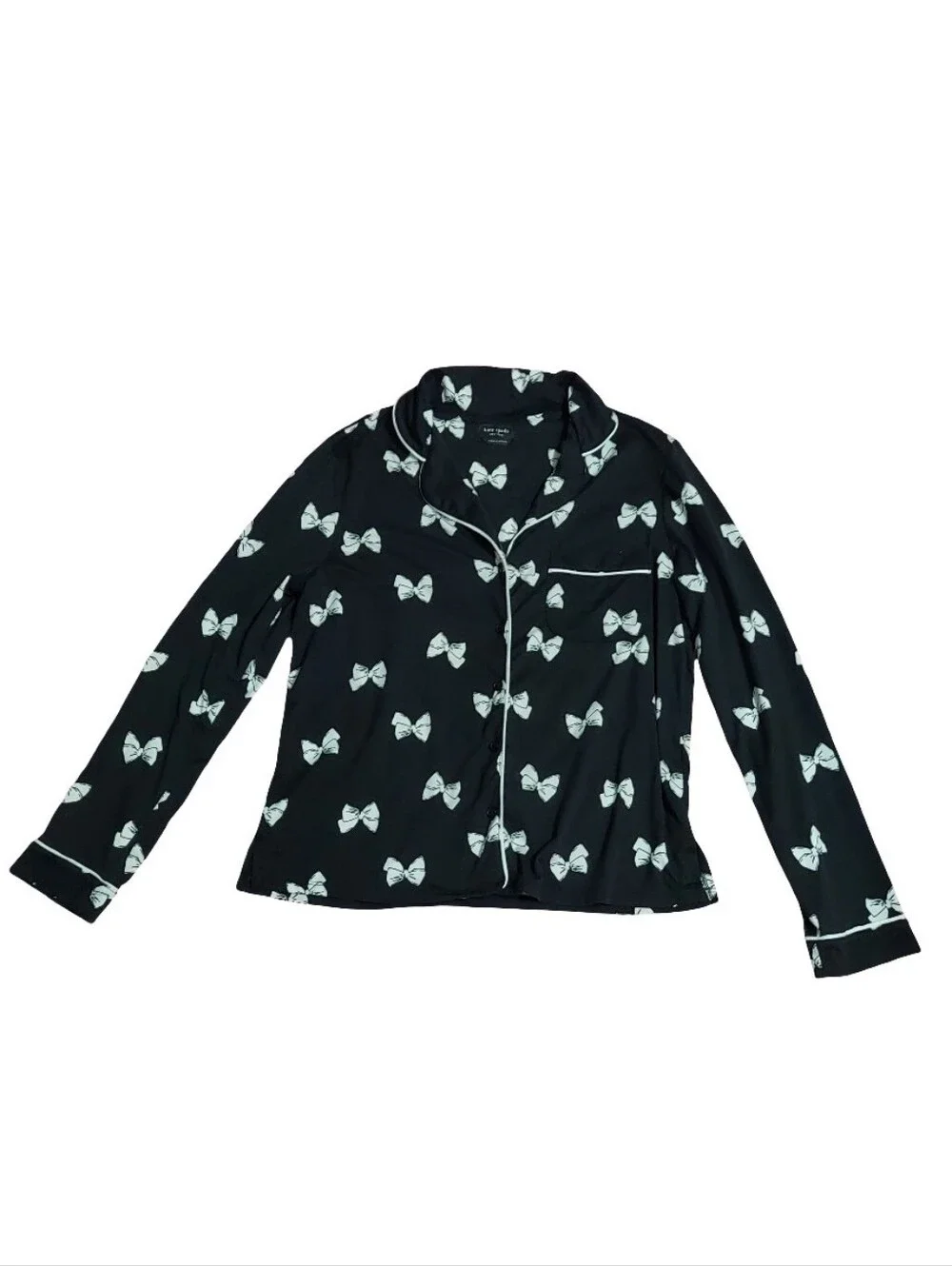 Kate Spade Bow Print Button Down Long Sleeve Pajama Top